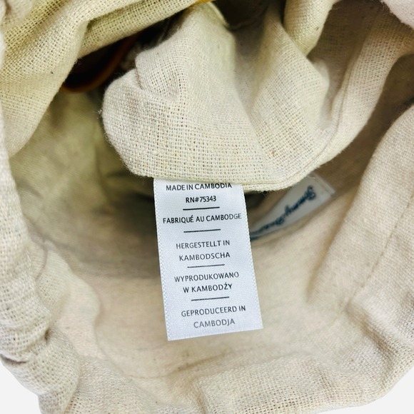 Tommy Bahama Cane Wicker Bucket Bag Drawstring Linen Lined Purse Beige Crossbody - Picture 9 of 11